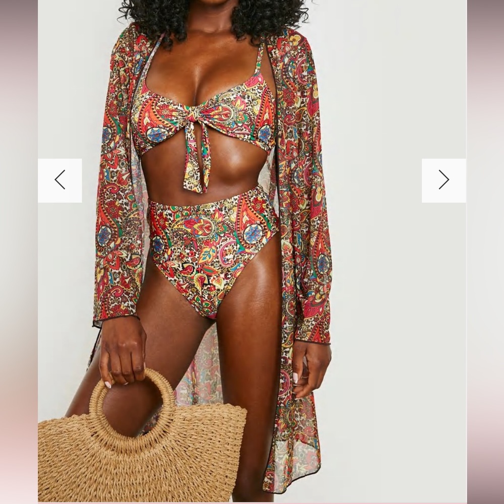 3 PACK LEOPARD PAISLEY TIE BIKINI KIMONO SET